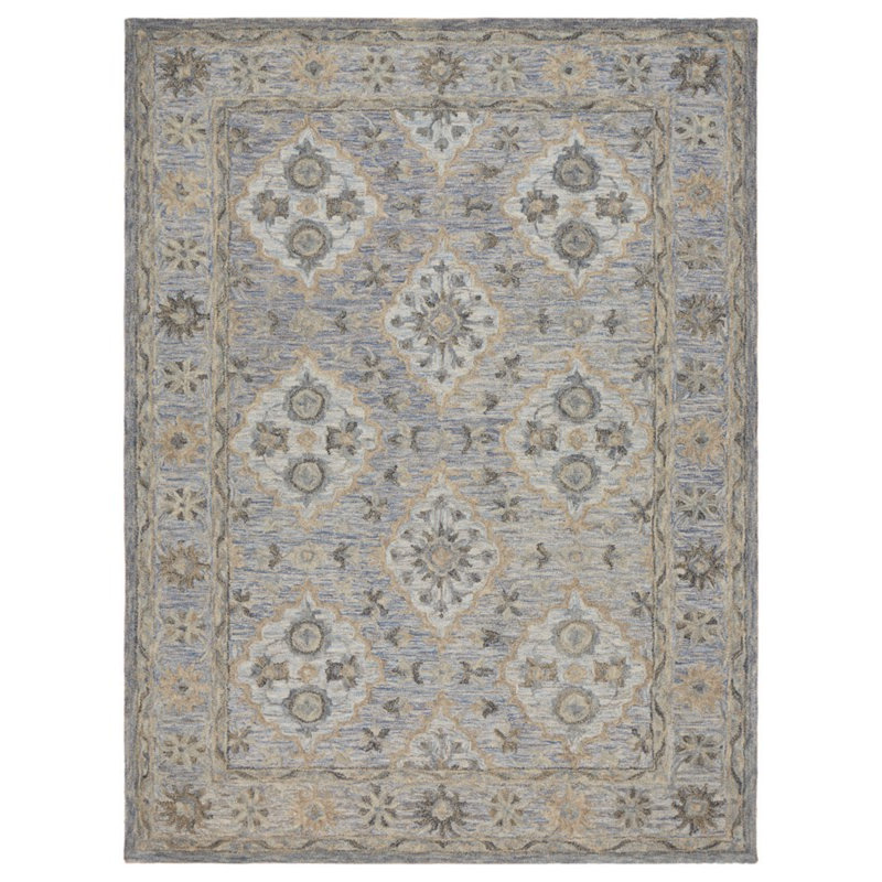 Rhea Vintage Bordered Handmade Natural Wool Area Rug, Blue/Gray , Rectangle 9' x 12'