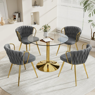 Elegant Round Glass Pedestal Dining Table Set