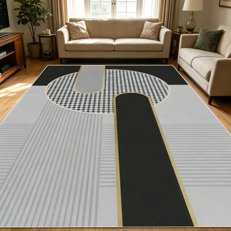 1PC Modern Geometric Black White Gold Tone area rugs for Living Room, Soft and Comfortable, Suitable for all seasons, easy-to-maintain, machine washable Indoor floor mat, Under Table Farmhouse suitable for dining table, bedroom, entryway,