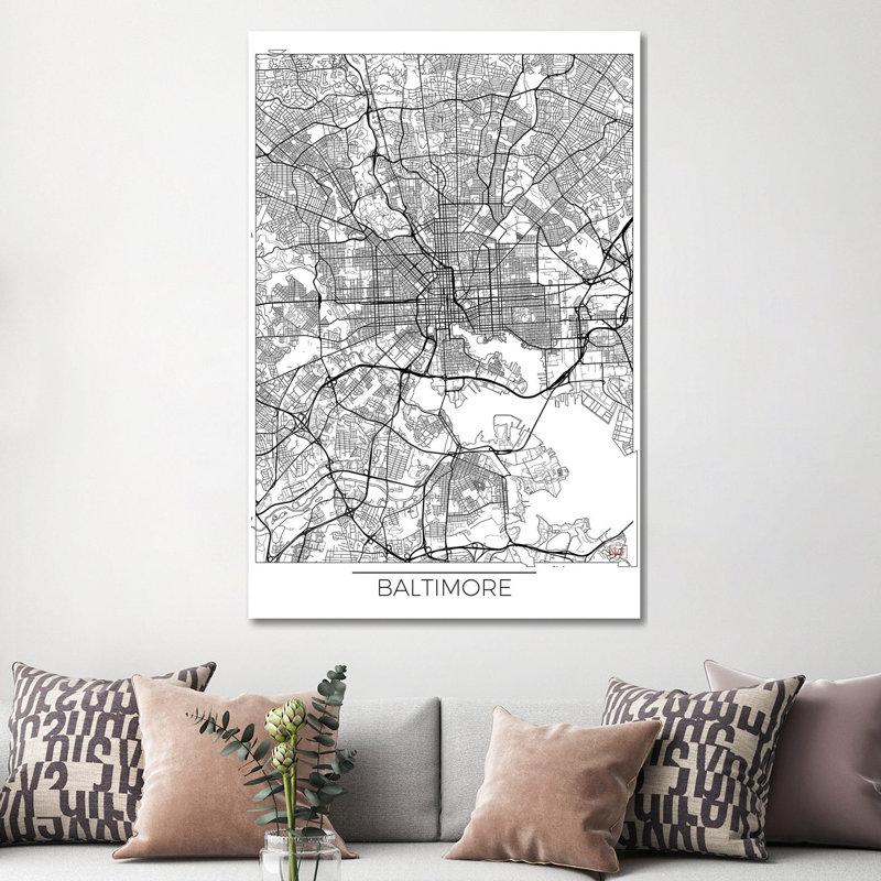 Baltimore Minimal Urban Blueprint Map by Hubert Roguski - Wrapped Canvas Print, 152.5 cm H x 101.5 cm W