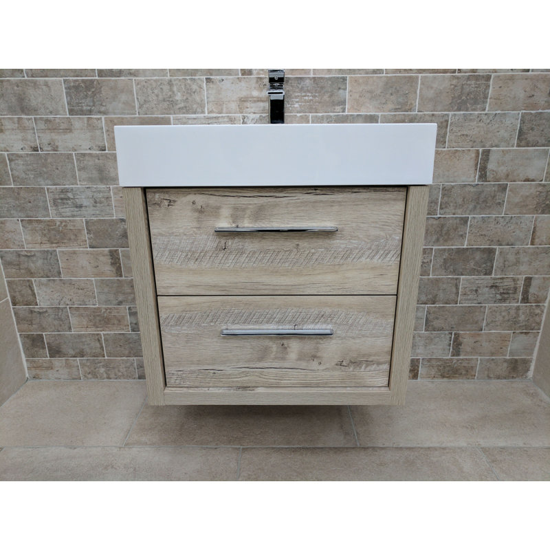 Walker 500mm Wall Mount Vanity Unit, Light Sawn Oak