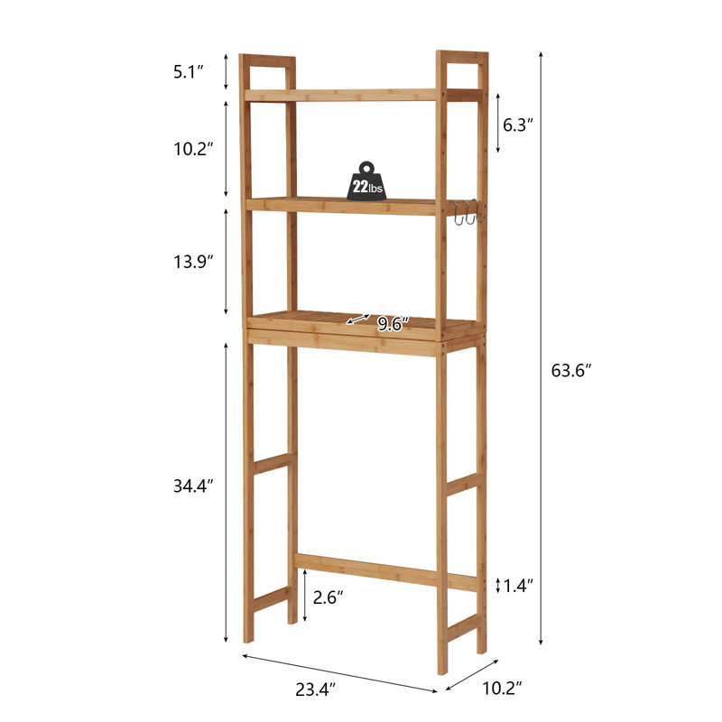 Rangement au-dessus de la toilette l 23,4 po x H 63,6 po x P 10,2 po, Brun