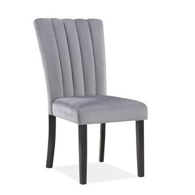 Chaises de salle à manger contemporaines 2 pièces, revêtement en velours, gris / noir, dossier, gris / noir, tissu d'ameublement, bois