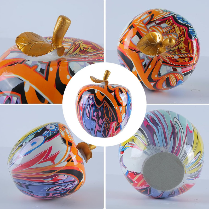Colorful Apple Statue Abstract Graffiti Art Figurine