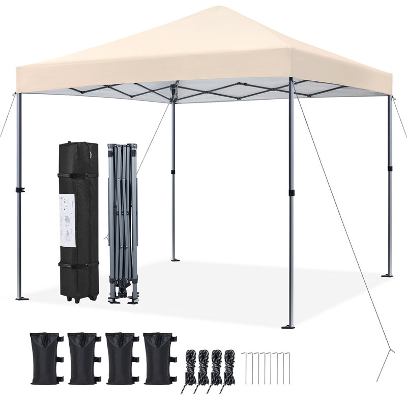 Multi-sized Pop-up Canopy with One-Push-To-Lock Setup Mechanism, Beige, 10' W x 10' D