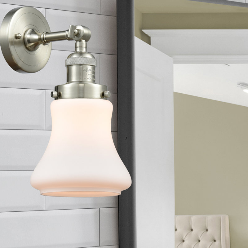 Edda Dimmable Bath Sconce, 6 Watt Vinage LED Bulb, Brushed Satin Nickel, Matte White