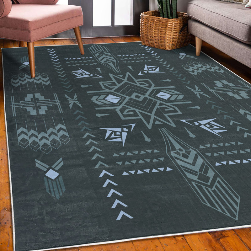 Tapis bleu / gris, Rectangle 5 pi 2 po x 7 pi 6 po
