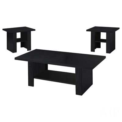 Modern Three Piece Engineered Wood Coffee Table Set With Storage Shelf And Sleek Dark Finish For Living Rooms
