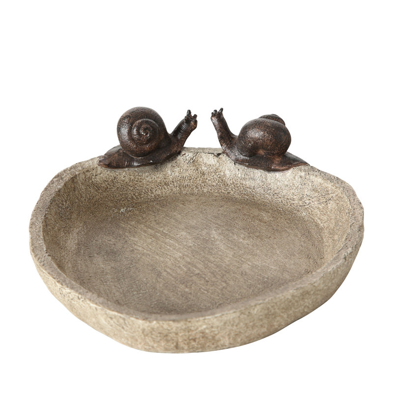 Off-White Stone Finish Bird Bath with Snails