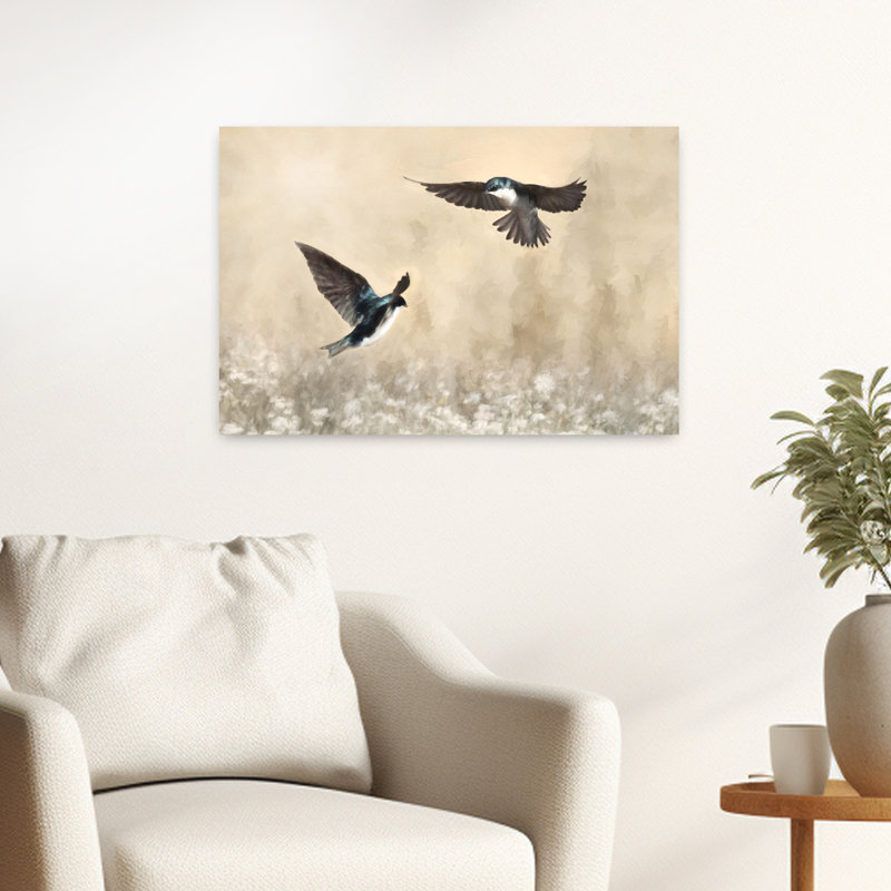 Danse des hirondelles, art d'oiseau contemporain, H 16 po x l 24 po