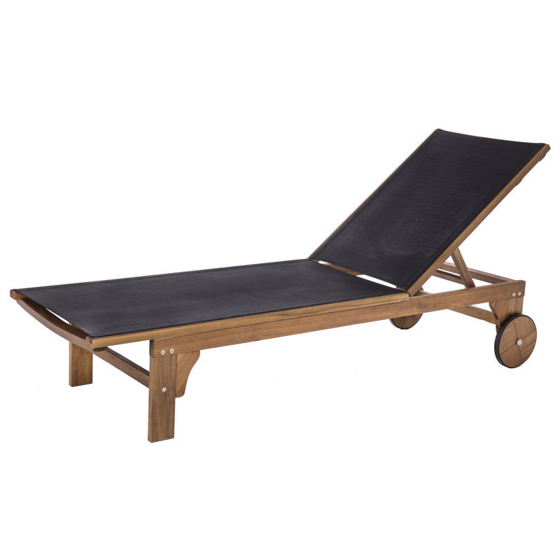 Airdrie 65cm Long Reclining Acacia Single Chaise, Black, Dark Brown