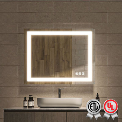 Super Bright 24 in. W * 32 in. H Rectangular Frameless Anti-Fog LED Wall Bathroom Vanity Mirror with Front Light