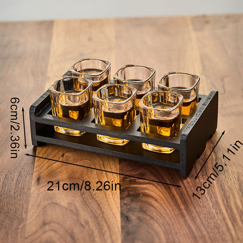 6-Pack Shot Glasses Set and Holder - 2 oz Cool Tequila Glasses With Heavy Base - Gift for Men, Father's Day