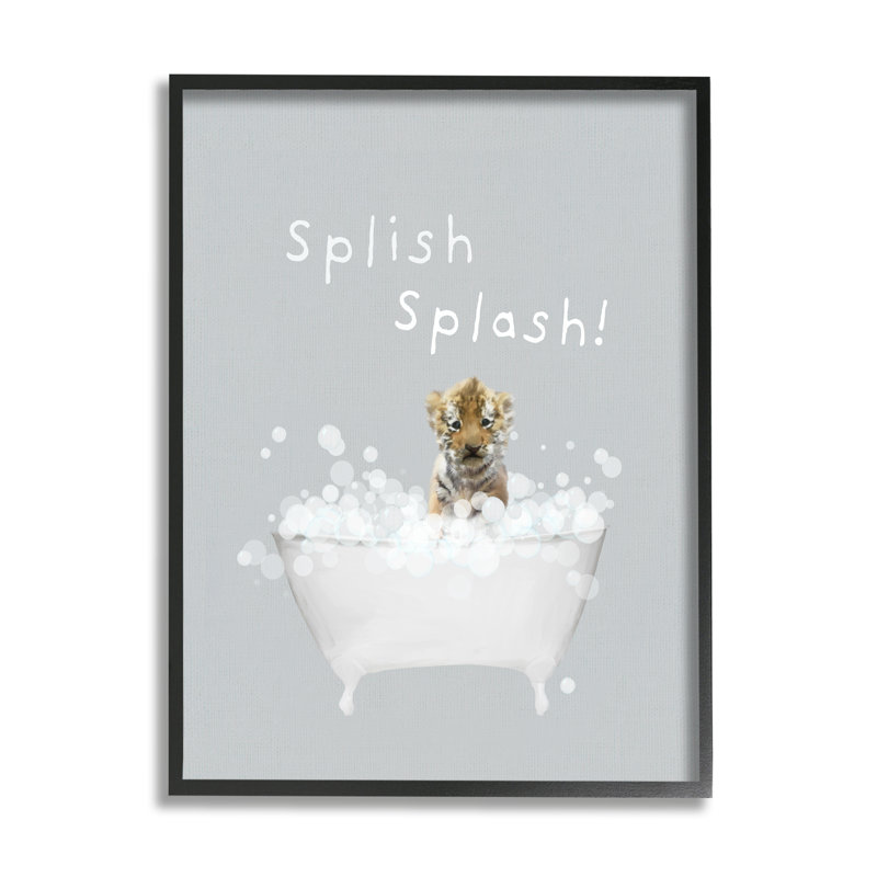 «Splish Splash Baby Tiger» par Leah Straatsma, Giclée encadrée noir minuit, H 14 po x l 11 po x P 1,5 po
