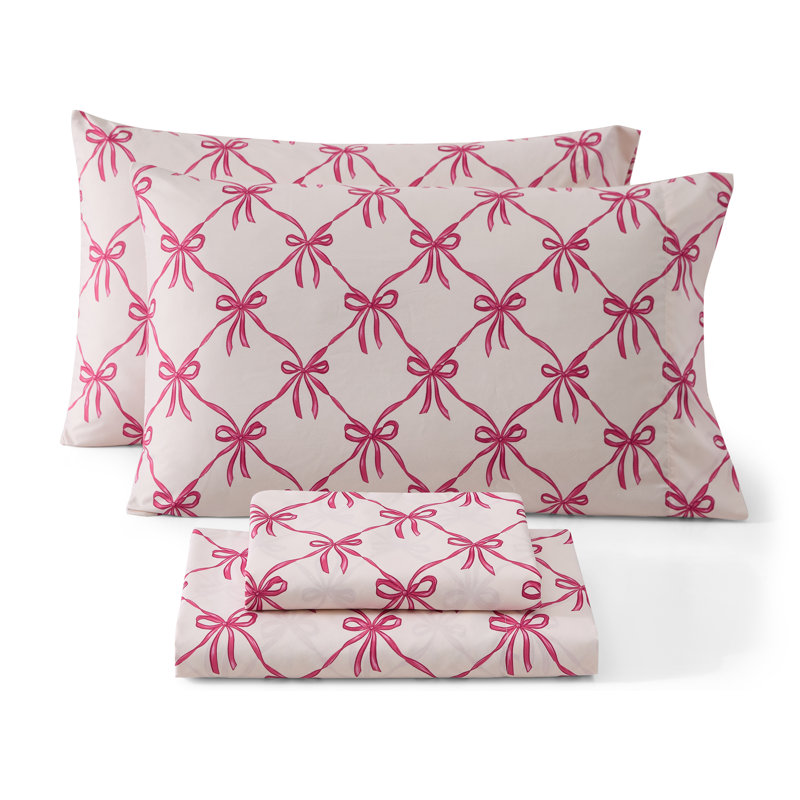 Ensemble de draps HLC.ME Pink Bows, Ensemble de draps pour lit simple avec 1 taie d'or