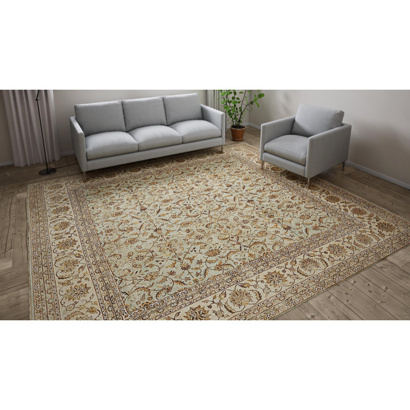 Beige Traditional Wool Silk Blend Rug - 10'10" x 11'4"