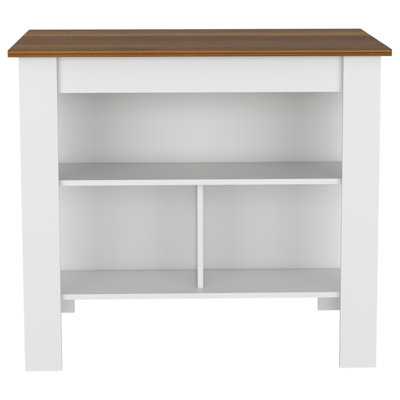 Kitchen Island, Three Shelves, White / Walnut Finish