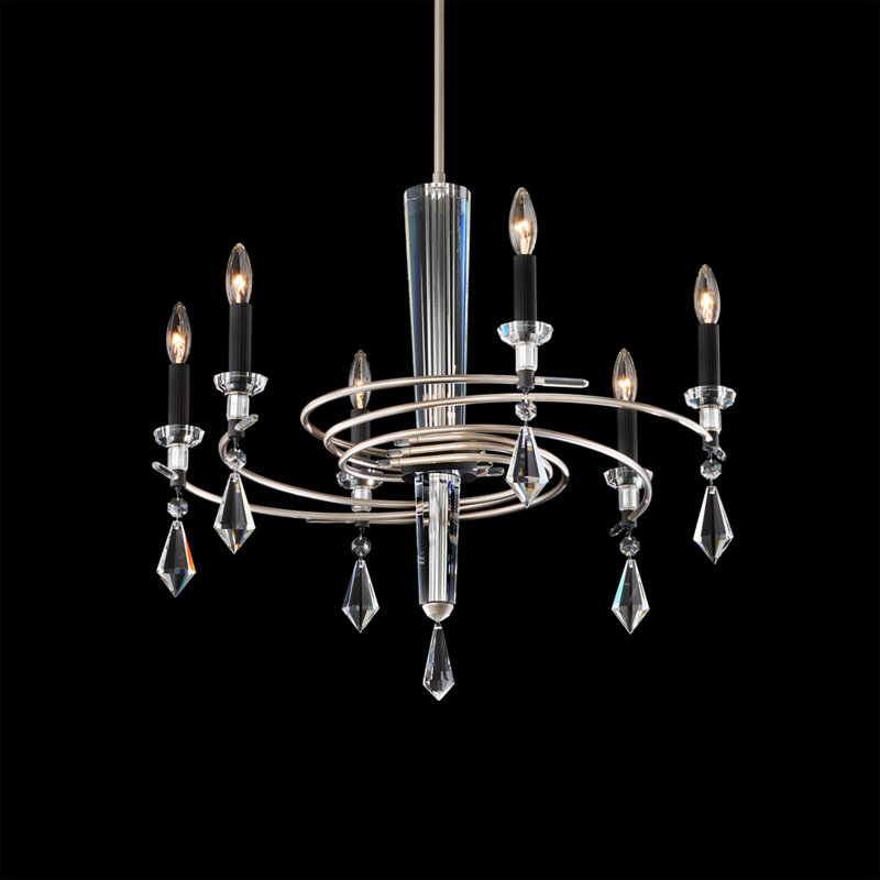 Tempest 6 Light Crystal Chandelier, Black/Soft Silver