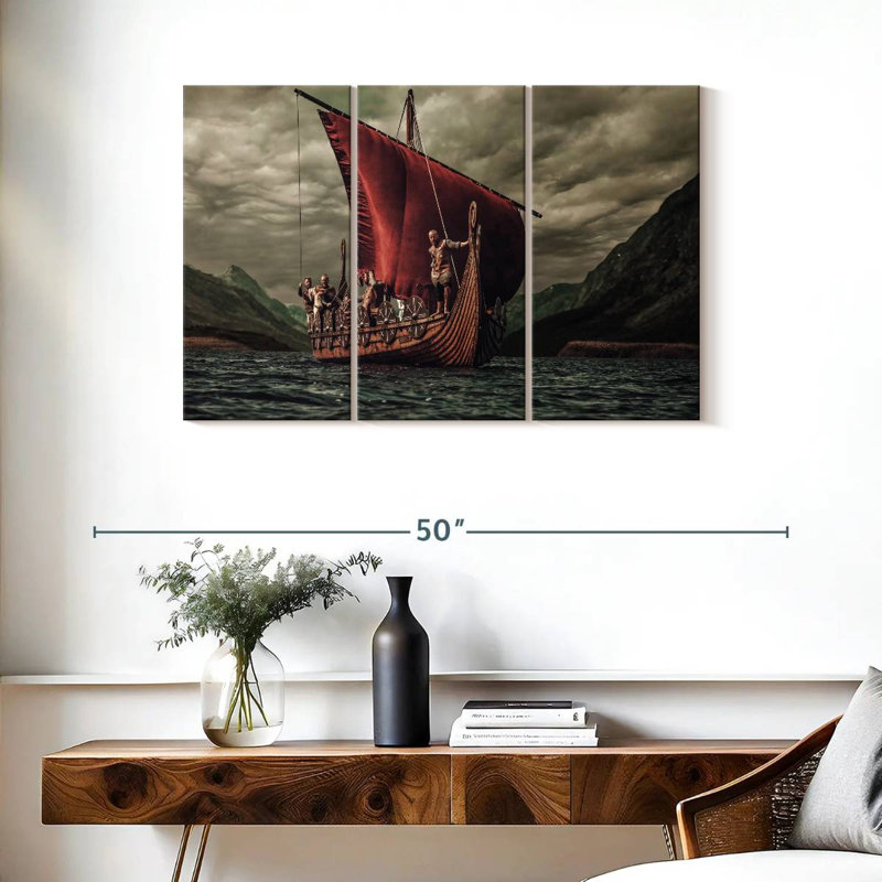 Mehar Vikings sur un bateau Drakkar, H 24 po x l 38 po