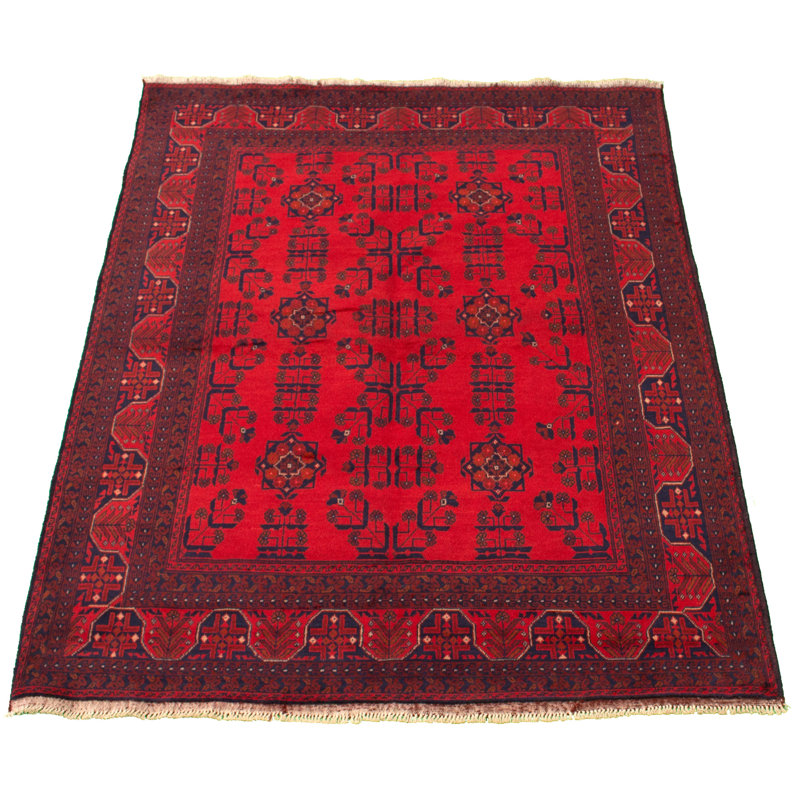 Tapis de zone en laine rouge 5 pi 11 po x 7 pi 5 po à la main one-of-kind-noué la 2010s esari Allaina