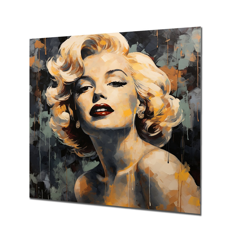 Rétro jaune et beige Marilyn Manroe III - Art mural en métal Pop Art, H 29 po x l 29 po