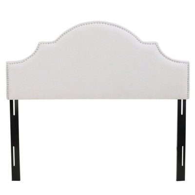 Queen & Full Sized Headboard - Charming Arched Silhouette, Nailhead Trim, Adjustable Feet, Inviting Upholstery And Classy Design, Stud Upholstery, Grey Tone