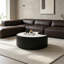 Table basse moderne en cuir avec plateau en pierre frittée claire et forme irrégulière élégante, idéale pour le salon (chaque plateau présente un motif gris unique).-2053040453-2053040455