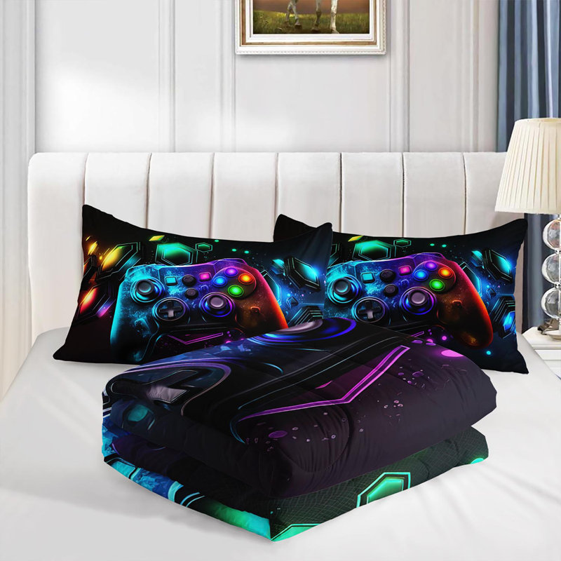 Ensemble d'édredon à motif graphique Gamer, ensemble de literie futuriste avec 2 taies d'oreiller, literie douce et lavable à la machine, édredon toutes saisons