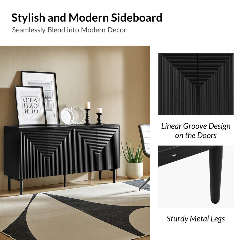 Arkayla 63'' W Sideboard with Hidden Drawers and Wine Glass Rack, Black