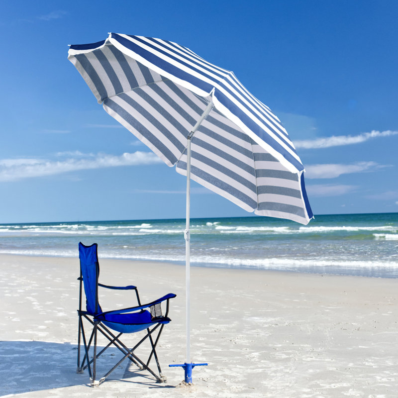 Round 1.6m Beach Parasol, Blue/White