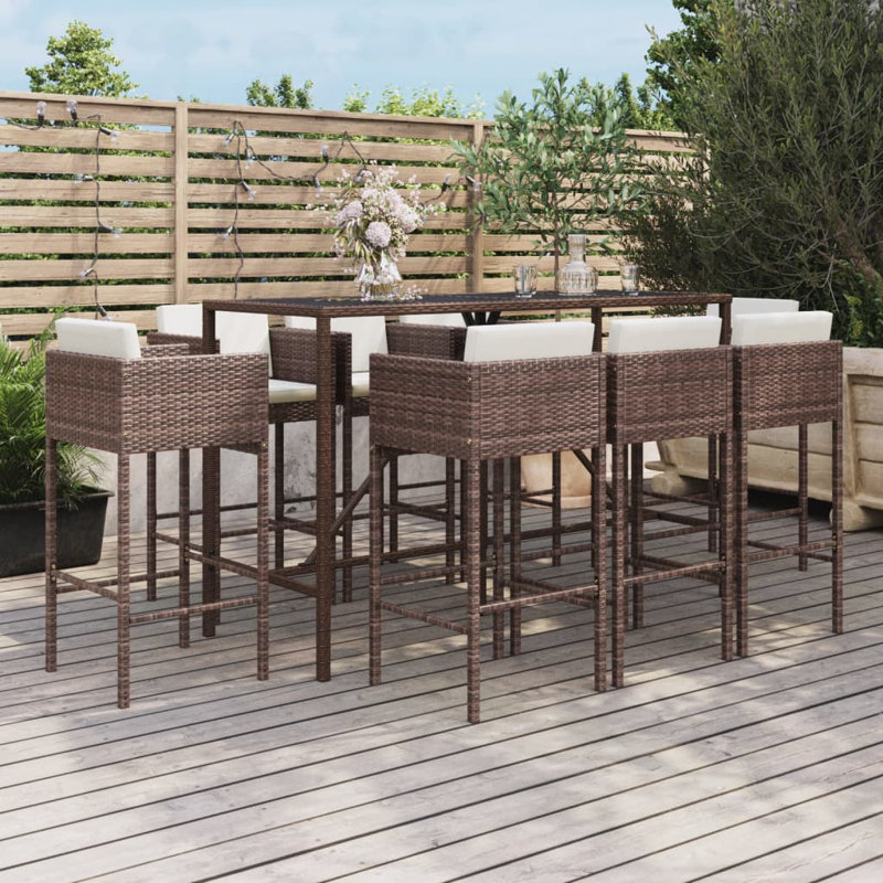 Metal Bar Set with Stools, 8, Brown