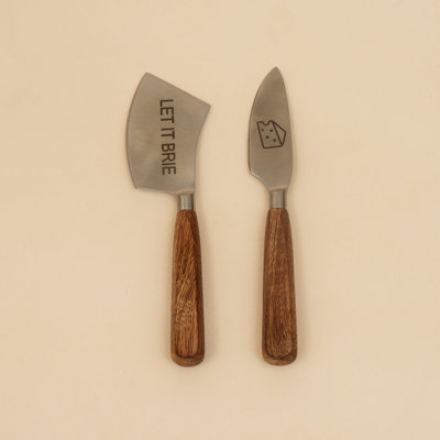 Ensemble de 2 couteaux à fromage en acier inoxydable avec manches en bois de manguier