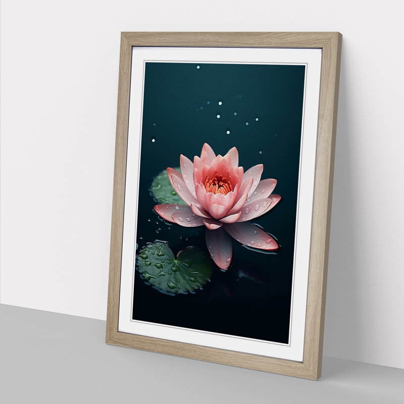 Water Lily Minimalism - Framed Print, Oak , 46cm H x 34cm W x 2cm D