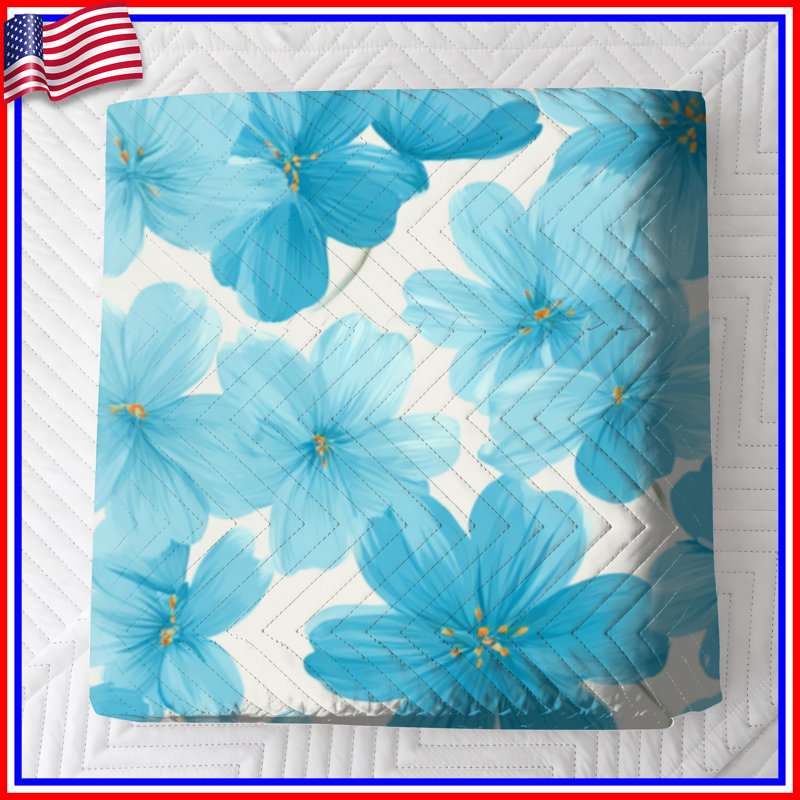 Couvre-lit matelassé bleu à motif floral, Grand lit