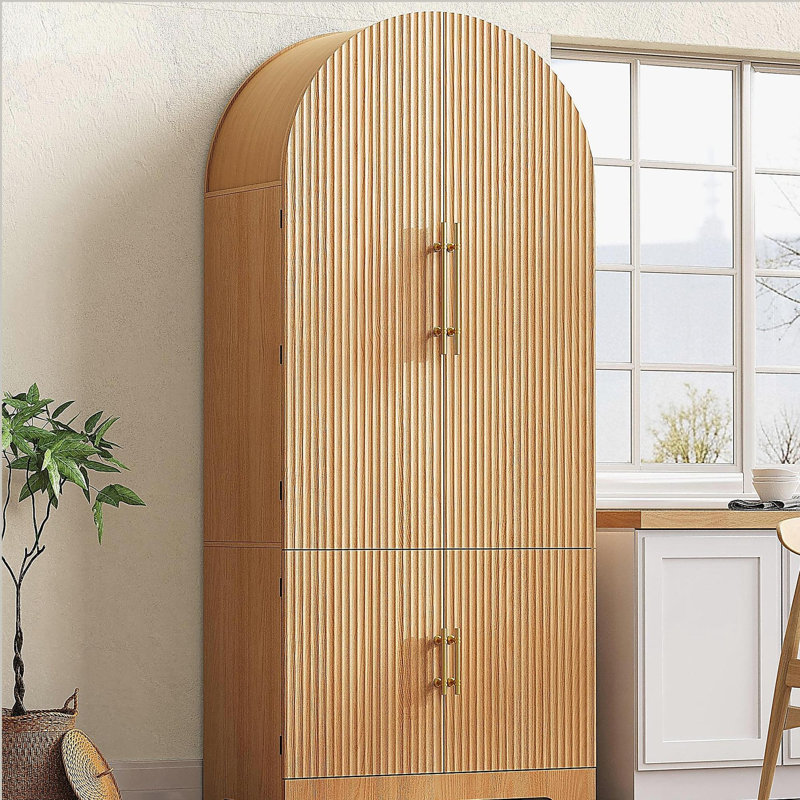 Grand garde-manger arqué de 72 po avec 8 tablettes de porte, armoires de rangement cannelées avec 3 tablettes réglables, tiroir caché, armoire polyvalente