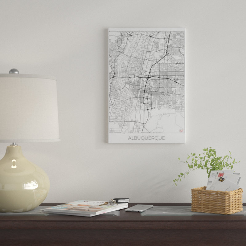 « albuquerque minimal urban blueprint map », impression sur toile, H 26 po x l 18 po x P 1,5 po, Toile tendue, Pas de tapis