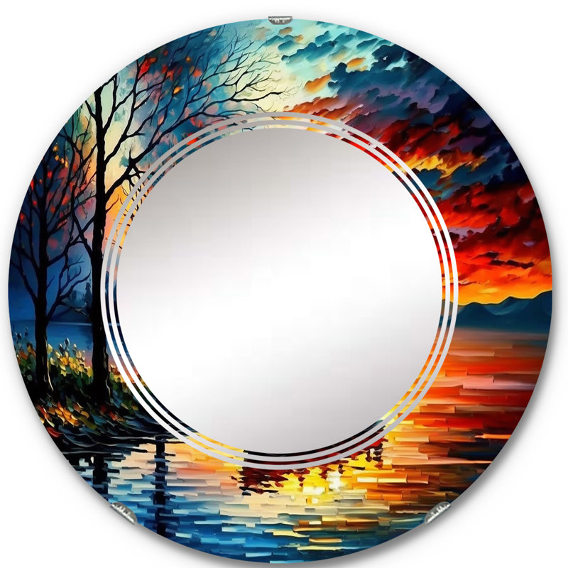 Pryear Canoe On The Lake In The Fall - Coastal Boat Wall Mirror, 24 po x 24 po