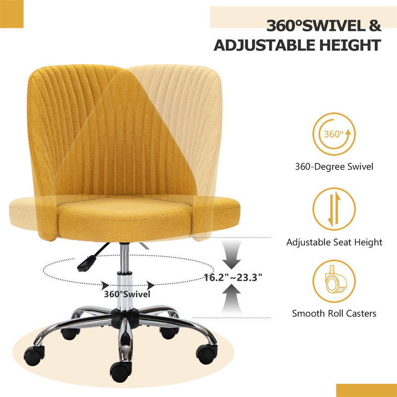 Home Office Desk Chair, Office Chairs Desk Chair Rolling Task Chair Computer Chair Adjustable With Wheels Armless For Bedroom, Vanity Chair For Makeup Room, Living Room