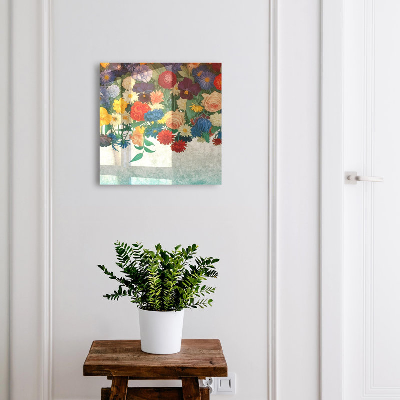 Key box, Opens to the right, 30x30x5, Black, Colorful flowers full of life and energy, 