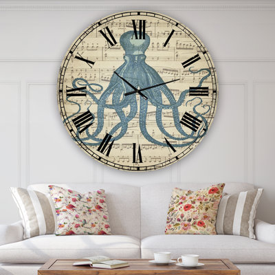 Octopus Music Score II - Large Nautical & Coastal Wall Clock