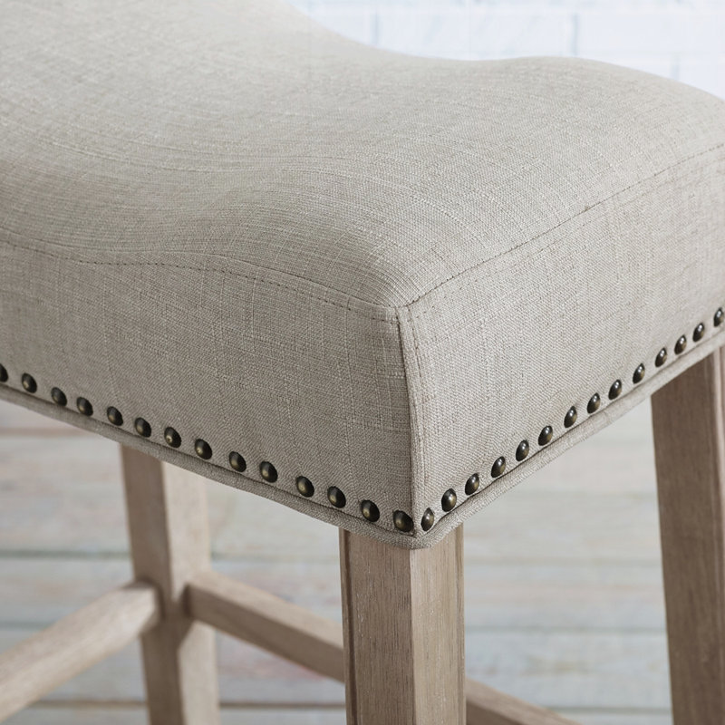 Coco Upholstered Backless Saddle Seat Bar Stools 29" Height Set Of 2, Tan