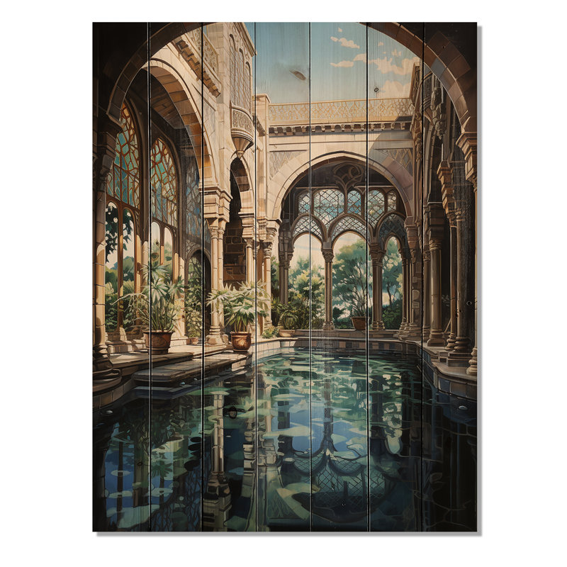 Espagne, architecture mauresque en Andalousie II sur bois, H 32 po x l 24 po x P 0,78 po