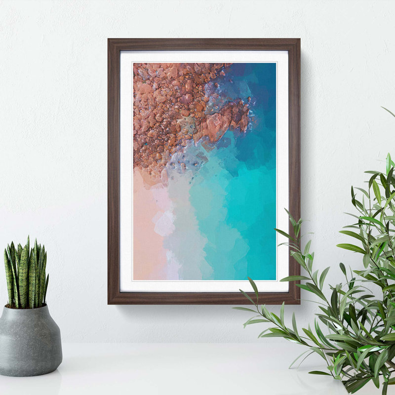 View of Shek O Beach in Hong Kong in Abstract - Picture Frame Graphic Art Print, 91cm H x 60cm W x 2cm D, Walnut