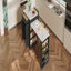 Console d'îlot extensible, avec tiroirs, armoire à deux portes et tablettes ouvertes, sert de table de salle à manger, de bar à déjeuner temporaire et de salon de thé l'après-midi-749249091-749249089