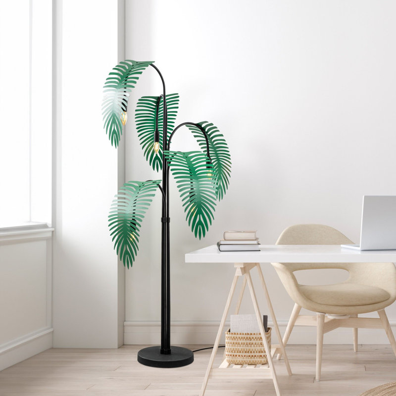 Modern Floor Lamp with Metal Body, Black & Green, 28.0 x 28.0 x 61.8 inches | Ø11.8 inches Base Plate | 250 cm Cable Length, On/Off Switch | 5 x E14 Max 40W Socket (Bulb Not Included) | Stylish & Functional Lighting for Home Decor