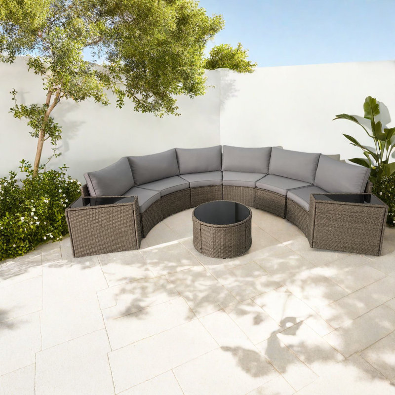 Durable Rattan Patio Sofas Set, Modern Half-moon Design For Entertaining