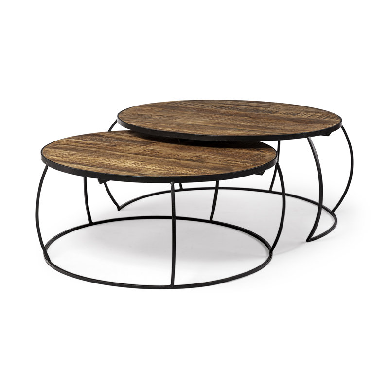 Ratcliff Solid Wood Top Nesting Coffee Table, Brown, 55.5" W x 72" L