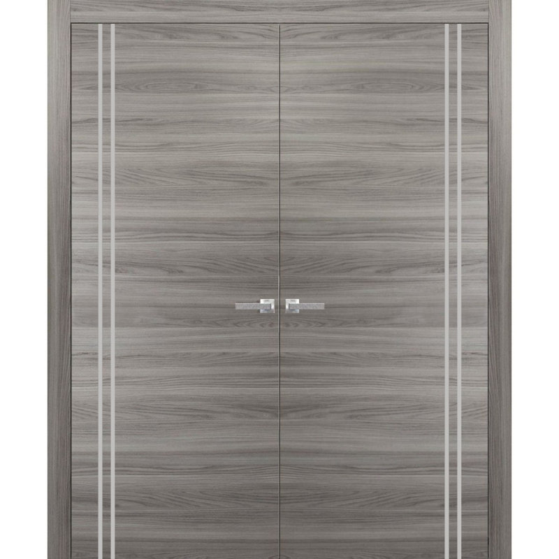 Portes françaises en bois massif massif, 56 po x 84 po, Frêne gingembre