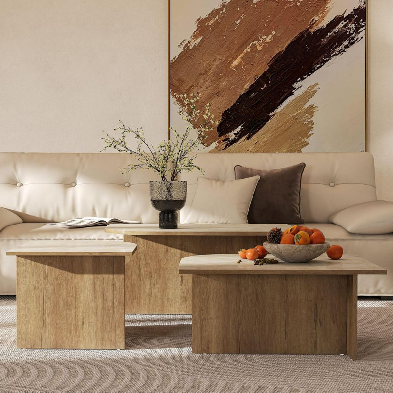 Ensemble de tables basses gigognes modernes avec base en bois