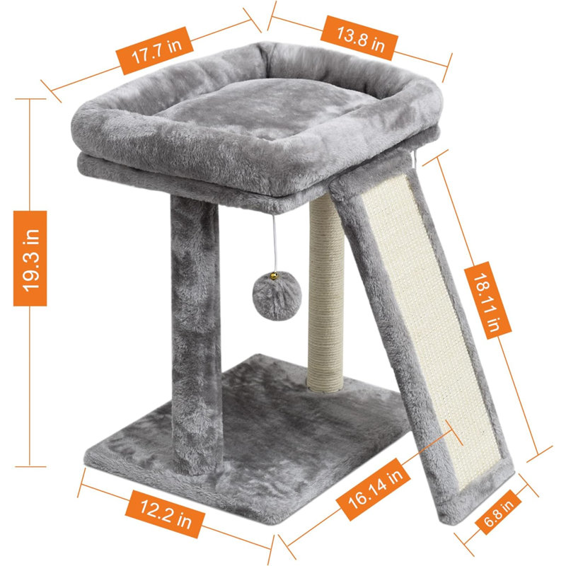 Light Gray Sisal Cat Scratching Post with Plush Perch